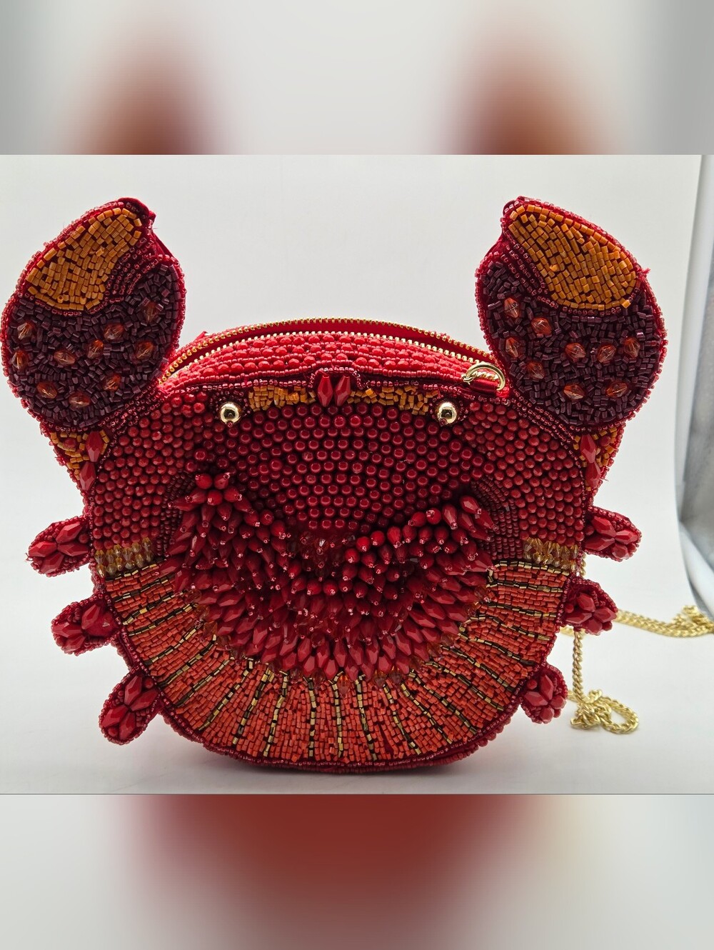 NWT Handmade Beaded Crab Crossbody Bag Red Novelty Purse Chain Strap India